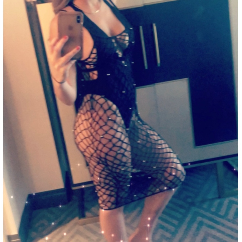 F21 beaded net mesh swim cover up dress